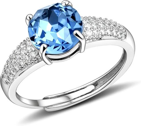 Aquamarine Cubic Zirconia Birthstone Ring for Women Gemstone Silver Promise Adjustable Ring in Kuwait