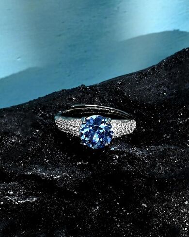 Aquamarine Cubic Zirconia Birthstone Ring for Women Gemstone Silver Promise Adjustable Ring in Kuwait