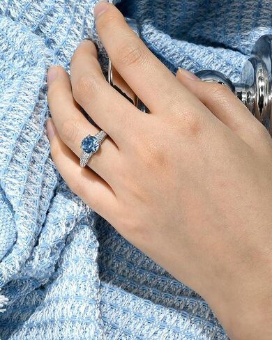 Aquamarine Cubic Zirconia Birthstone Ring for Women Gemstone Silver Promise Adjustable Ring in Kuwait