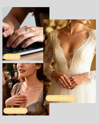 Aquamarine Cubic Zirconia Birthstone Ring for Women Gemstone Silver Promise Adjustable Ring in Kuwait