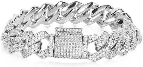 14K Gold Over S925 13mm Densely Set Moissanite Bracelet, Men's Cuban Chain with Secure Box Clasp, Hip-Hop Jewelry Gift for Husband and Men in Kuwait