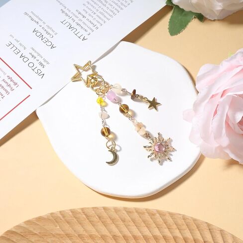 Sun and Moon Crystal Keychain - Boho Hippie Y2K Aesthetic Bag Purse Charm, Accessories for Women Men Handbags Decor in Saudi Arabia
