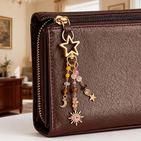 Sun and Moon Crystal Keychain - Boho Hippie Y2K Aesthetic Bag Purse Charm, Accessories for Women Men Handbags Decor in Saudi Arabia