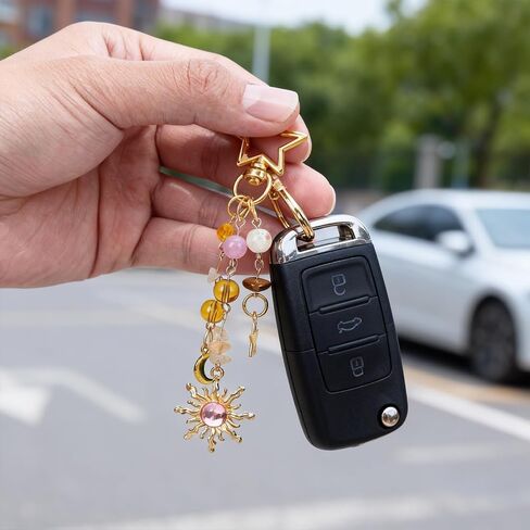 Sun and Moon Crystal Keychain - Boho Hippie Y2K Aesthetic Bag Purse Charm, Accessories for Women Men Handbags Decor in Saudi Arabia