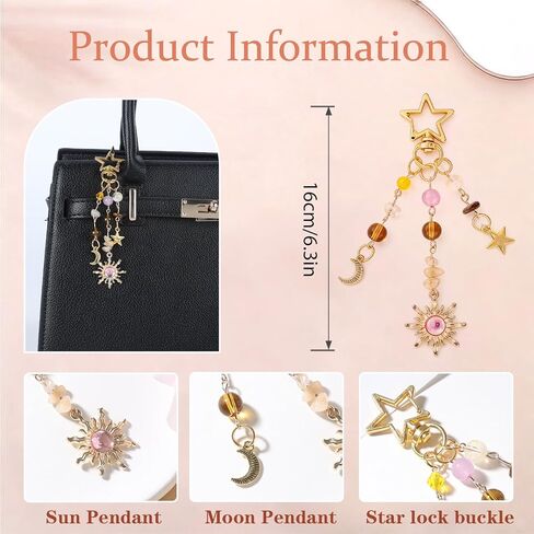 Sun and Moon Crystal Keychain - Boho Hippie Y2K Aesthetic Bag Purse Charm, Accessories for Women Men Handbags Decor in Saudi Arabia