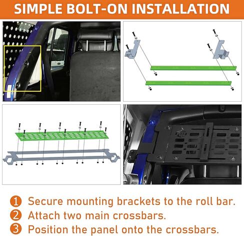 Hooke Road JL Overhead MOLLE Panel Roll Bar رف تخزين لـ 2018-2026 Jeep Wrangler JLU 4 أبواب، منظم حمولة صندوق السيارة الخلفي in Saudi Arabia