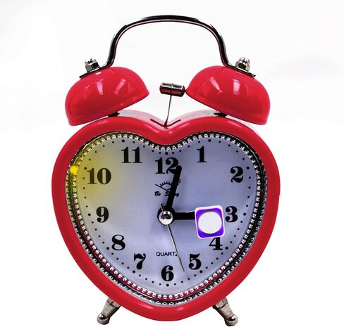 ساعة منبه بجرس مزدوج 3 بوصات صامتة تناظرية كوارتز ليلاً (شكل قلب أحمر) in Kuwait