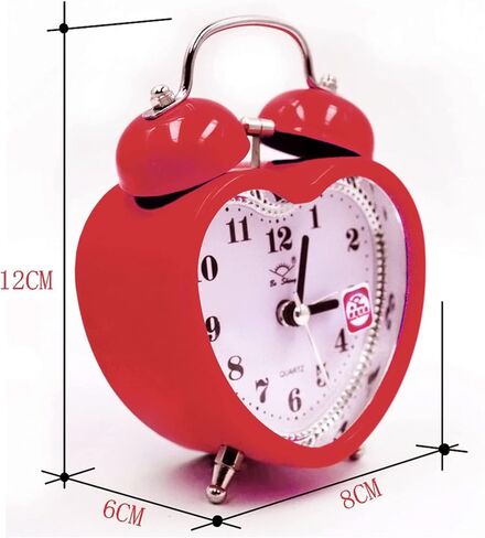 ساعة منبه بجرس مزدوج 3 بوصات صامتة تناظرية كوارتز ليلاً (شكل قلب أحمر) in Kuwait