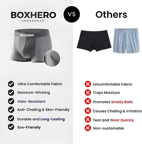 BOXHERO Ultra-Soft Boxer Briefs for Men – 10-Pack Breathable Men's Underwear – Anti-Chafing, Moisture-Wicking Boxers in Kuwait
