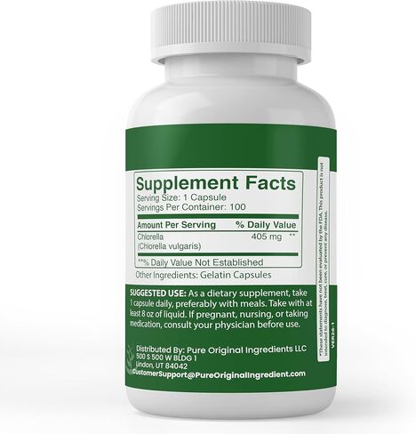 Pure Original Ingredients Chlorella, (100 Capsules) Always Pure, No Additives Or Fillers, Lab Verified in Saudi Arabia