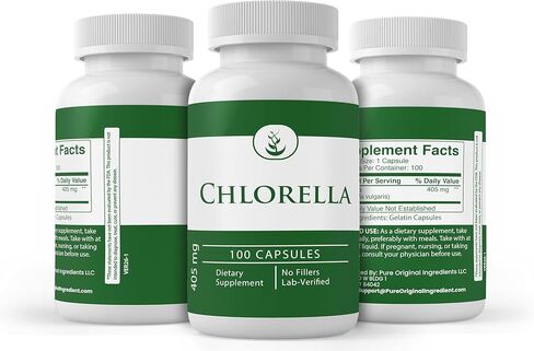 Pure Original Ingredients Chlorella, (100 Capsules) Always Pure, No Additives Or Fillers, Lab Verified in Saudi Arabia