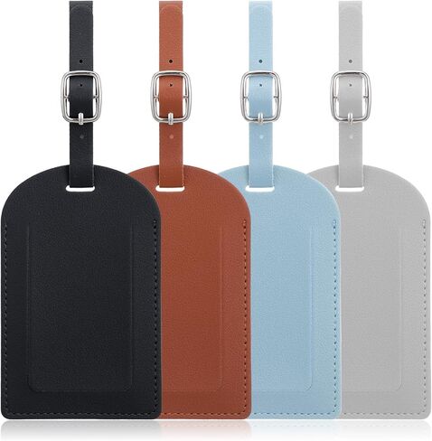 4 Pcs Leather Luggage Tags for Suitcases TSA Approved Travel Tags for Luggage Identifiers Suitcase Tag with Privacy Protection Cover (Black, Gray, Light Blue, Brown) in Saudi Arabia