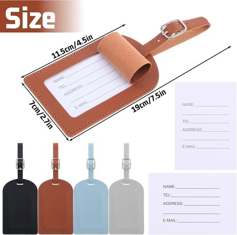 4 Pcs Leather Luggage Tags for Suitcases TSA Approved Travel Tags for Luggage Identifiers Suitcase Tag with Privacy Protection Cover (Black, Gray, Light Blue, Brown) in Saudi Arabia