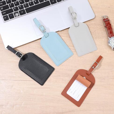 4 Pcs Leather Luggage Tags for Suitcases TSA Approved Travel Tags for Luggage Identifiers Suitcase Tag with Privacy Protection Cover (Black, Gray, Light Blue, Brown) in Saudi Arabia