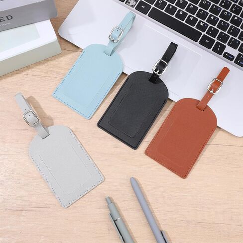 4 Pcs Leather Luggage Tags for Suitcases TSA Approved Travel Tags for Luggage Identifiers Suitcase Tag with Privacy Protection Cover (Black, Gray, Light Blue, Brown) in Saudi Arabia