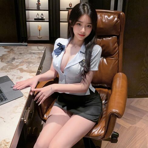 sexy secretary outfit for women lingerie office Teacher OL Uniform Cosplay costume Dress high-waisted Skirt Bodysuit Anime Roleplay Babydoll shirt Set Halloween Blue Black in Saudi Arabia