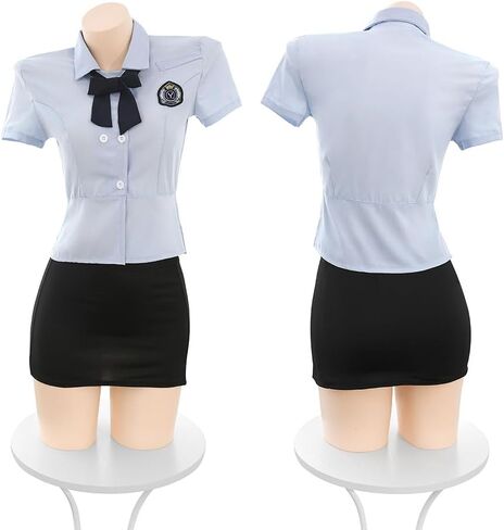 sexy secretary outfit for women lingerie office Teacher OL Uniform Cosplay costume Dress high-waisted Skirt Bodysuit Anime Roleplay Babydoll shirt Set Halloween Blue Black in Saudi Arabia