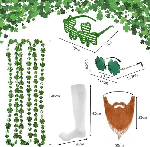 St Patricks Day Costume 10 PCS Adult Leprechaun Costumes Men Steampunk Tailcoat with Hat Glasses Bead Necklaces Beard in Saudi Arabia