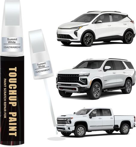 قلم لمس طلاء السيارة من ساميت وايت (GAZ/WA8624) لسيارة تشيفي، لون 2 في 1 دقيق لإصلاح خدوش السيارة، طلاء متطابق تمامًا من سلسلة تشيفي، مزيل خدوش السيارات الفاخر لإصلاح النكات والرقائق in Saudi Arabia