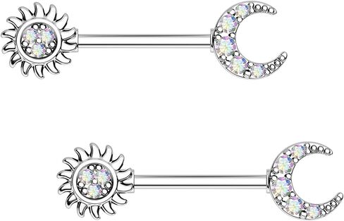CM Crareesi Mania Nipple Rings, AB CZ Nipple Piercing Jewelry, Crescent Moon Nipple Barbells for Women, 316L Surgical Steel Sun Nipple Piercing Rings in Saudi Arabia