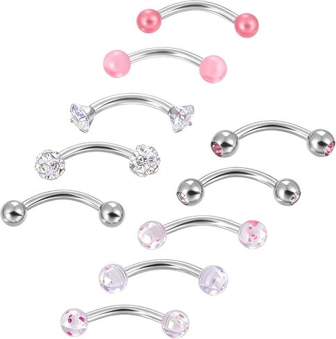 10 قطع من ثقب الحواجب، 18 جرام لسان مجوهرات ثقب عيون الثعبان، حلقات حواجب منحنية، من أجل ثقب شحمة الأذن والحواجب والشفاه واللسان. in Kuwait