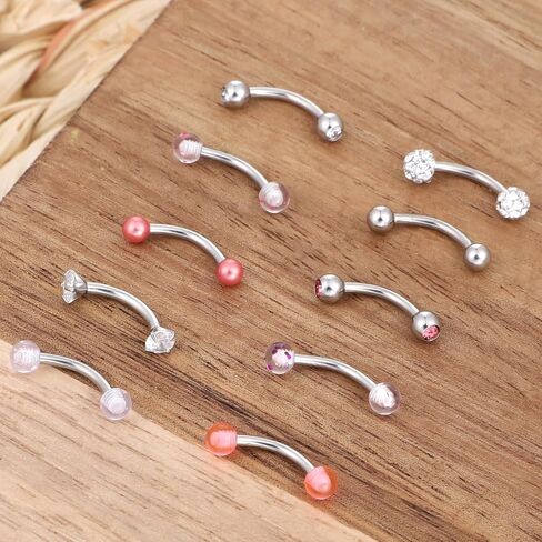 10 قطع من ثقب الحواجب، 18 جرام لسان مجوهرات ثقب عيون الثعبان، حلقات حواجب منحنية، من أجل ثقب شحمة الأذن والحواجب والشفاه واللسان. in Kuwait