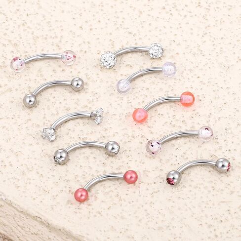 10 قطع من ثقب الحواجب، 18 جرام لسان مجوهرات ثقب عيون الثعبان، حلقات حواجب منحنية، من أجل ثقب شحمة الأذن والحواجب والشفاه واللسان. in Kuwait