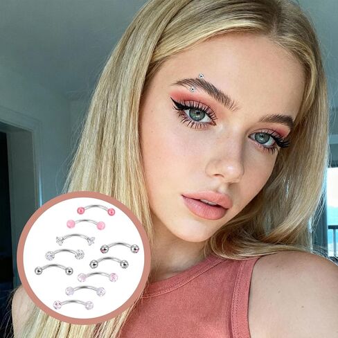 10 قطع من ثقب الحواجب، 18 جرام لسان مجوهرات ثقب عيون الثعبان، حلقات حواجب منحنية، من أجل ثقب شحمة الأذن والحواجب والشفاه واللسان. in Kuwait