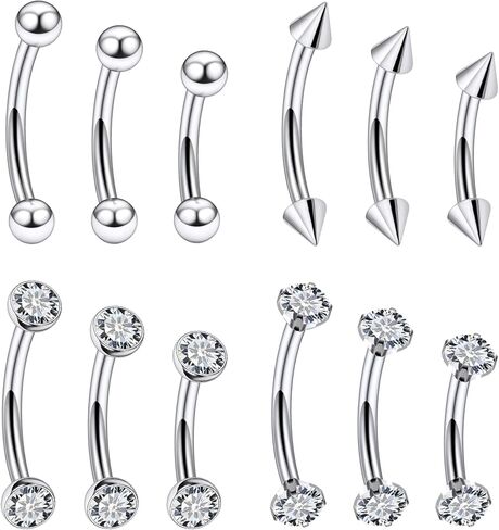 18G 16G 14G Eyebrow Ring Piercing Jewelry Surgical Steel Internal Thread Vertical Labret Lip Ring Rook Daith Earrings Navel Small Tiny Belly Button Ring Piercing Jewelry for Women Men in Kuwait