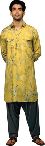 Elina fashion Men's Indian Printed Rayon Pathani Kurta Salwar Stitched Readymade Set in Saudi Arabia