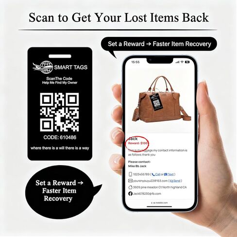 علامات الأمتعة الذكية مع عرض موقع رمز الاستجابة السريعة، 2 حزمة الخصوصية رمز الاستجابة السريعة المفقودة والعثور على علامة تتبع الأمتعة، تسميات معرف السفر مقاومة للماء ودائم لحقائب الظهر وحقائب الظهر (أسود) in Kuwait