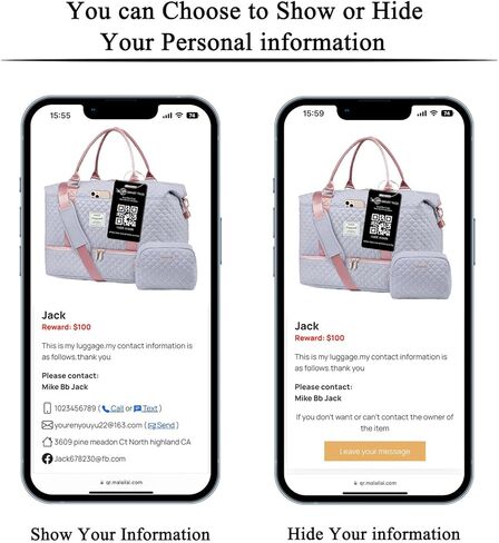 علامات الأمتعة الذكية مع عرض موقع رمز الاستجابة السريعة، 2 حزمة الخصوصية رمز الاستجابة السريعة المفقودة والعثور على علامة تتبع الأمتعة، تسميات معرف السفر مقاومة للماء ودائم لحقائب الظهر وحقائب الظهر (أسود) in Kuwait