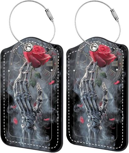 2 حزمة من علامات الأمتعة لحقائب السفر، تصميم فن القهوة الهيكلي، معرف حقيبة السفر القوطية مع ملصقات تعريف الأمتعة ذات الشريط المعدني لحمل حقيبة الأمتعة التي تم فحصها in Kuwait