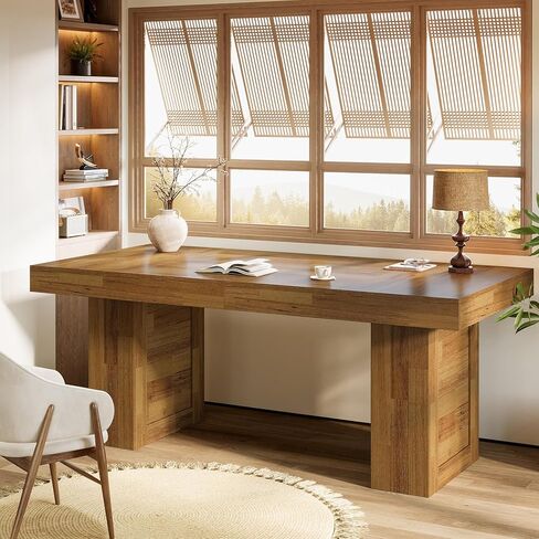 Tribesigns 63" Farmhouse Executive Desk, Large Wooden Computer Desk with Heavy Duty Legs, Rustic Home Office Writing Table,Rectangle Conference Table Business Workstation for Working,Meeting,Light Oak in Saudi Arabia