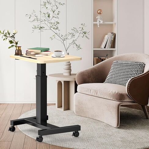 مكتب كمبيوتر محمول، مكتب قائم متنقل بعجلات، طاولة رفع، مكاتب رفع للمكتب المنزلي، مكتب كمبيوتر محمول قابل للتعديل بارتفاع قابل للتعديل، محطة عمل صغيرة للجلوس (أسود) in Kuwait