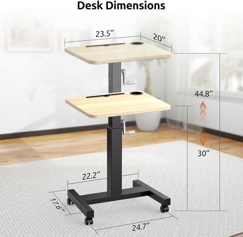 مكتب كمبيوتر محمول، مكتب قائم متنقل بعجلات، طاولة رفع، مكاتب رفع للمكتب المنزلي، مكتب كمبيوتر محمول قابل للتعديل بارتفاع قابل للتعديل، محطة عمل صغيرة للجلوس (أسود) in Kuwait