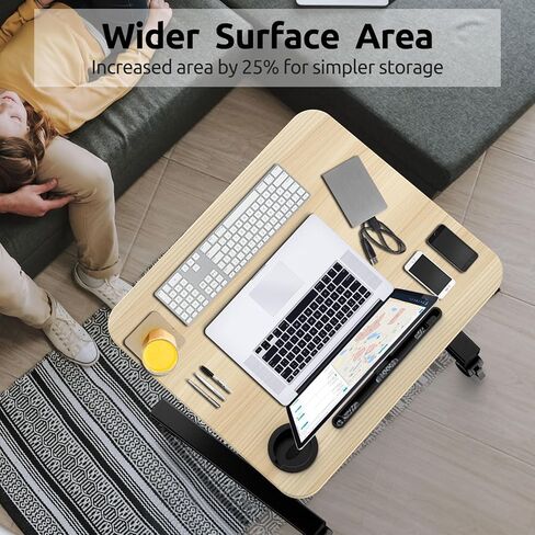 مكتب كمبيوتر محمول، مكتب قائم متنقل بعجلات، طاولة رفع، مكاتب رفع للمكتب المنزلي، مكتب كمبيوتر محمول قابل للتعديل بارتفاع قابل للتعديل، محطة عمل صغيرة للجلوس (أسود) in Kuwait