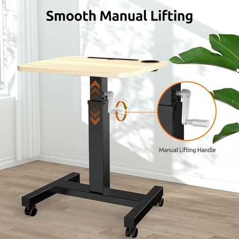 مكتب كمبيوتر محمول، مكتب قائم متنقل بعجلات، طاولة رفع، مكاتب رفع للمكتب المنزلي، مكتب كمبيوتر محمول قابل للتعديل بارتفاع قابل للتعديل، محطة عمل صغيرة للجلوس (أسود) in Kuwait