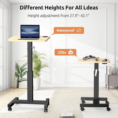 مكتب كمبيوتر محمول، مكتب قائم متنقل بعجلات، طاولة رفع، مكاتب رفع للمكتب المنزلي، مكتب كمبيوتر محمول قابل للتعديل بارتفاع قابل للتعديل، محطة عمل صغيرة للجلوس (أسود) in Kuwait