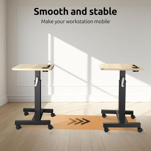 مكتب كمبيوتر محمول، مكتب قائم متنقل بعجلات، طاولة رفع، مكاتب رفع للمكتب المنزلي، مكتب كمبيوتر محمول قابل للتعديل بارتفاع قابل للتعديل، محطة عمل صغيرة للجلوس (أسود) in Kuwait