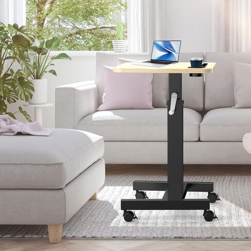 مكتب كمبيوتر محمول، مكتب قائم متنقل بعجلات، طاولة رفع، مكاتب رفع للمكتب المنزلي، مكتب كمبيوتر محمول قابل للتعديل بارتفاع قابل للتعديل، محطة عمل صغيرة للجلوس (أسود) in Kuwait