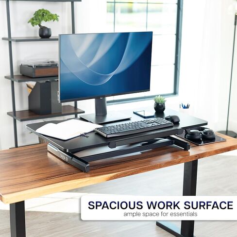 VIVO 36 inch Height Adjustable Tilting Stand Up Desk Converter, Quick Sit to Stand Single Top Keyboard Riser, Laptop Workstation, Drafting Table, Ergonomic Typing, Black, DESK-V036T in Saudi Arabia