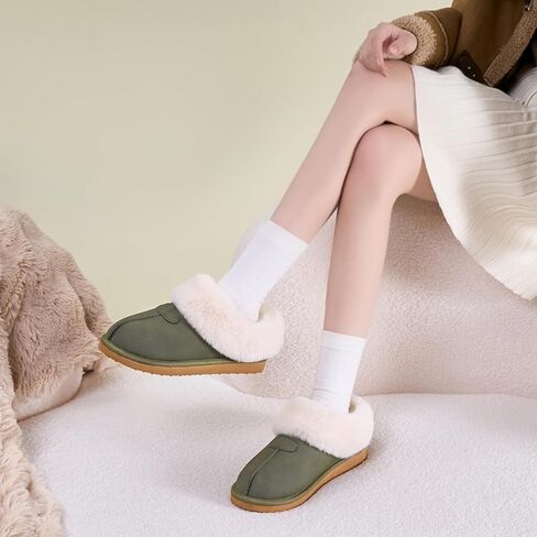 Women’s Fuzzy Platform Slippers Cozy Suede Mini Boots with Plush Fleece Lining Lightweight Anti-Slip Boot Soft Warm Winter House Shoes for Indoor Outdoor in Saudi Arabia