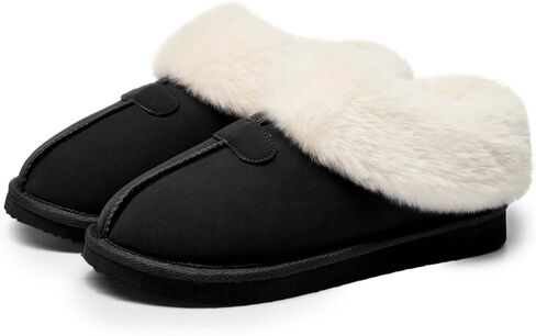 شبشب نسائي ذو نعل سميك مريح من الجلد السويدي مع بطانة صوف قطيفة، حذاء خفيف الوزن مضاد للانزلاق، حذاء منزلي شتوي دافئ ناعم للأماكن الداخلية والخارجية in Kuwait