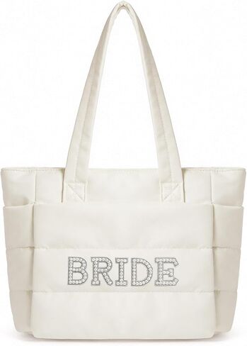 Bride Tote Bag Bride To Be Gift Puffer Tote Bag Lightweight Puffy Handbag Shoulder Bag Beach Bag for Wedding Honeymoon Travel Gym Work Shopping Engagement Bridal Shower Gift Bag in Saudi Arabia