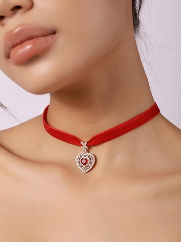 Sacina Goth Red Velvet Heart Choker Necklace, Red Choker, Gothic Goth Vintage Necklace, Valentine Gift, Christmas Jewelry Gift For Women in Saudi Arabia