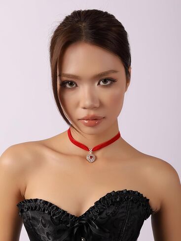 Sacina Goth Red Velvet Heart Choker Necklace, Red Choker, Gothic Goth Vintage Necklace, Valentine Gift, Christmas Jewelry Gift For Women in Saudi Arabia