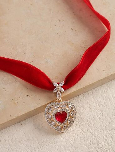 Sacina Goth Red Velvet Heart Choker Necklace, Red Choker, Gothic Goth Vintage Necklace, Valentine Gift, Christmas Jewelry Gift For Women in Saudi Arabia