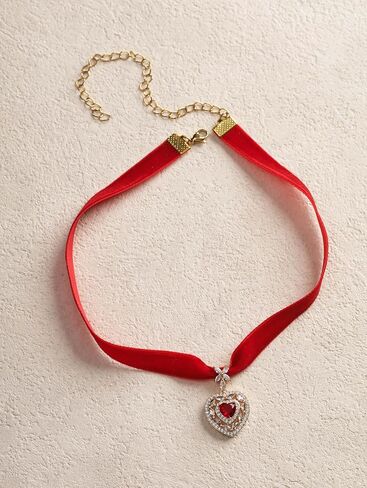 Sacina Goth Red Velvet Heart Choker Necklace, Red Choker, Gothic Goth Vintage Necklace, Valentine Gift, Christmas Jewelry Gift For Women in Saudi Arabia