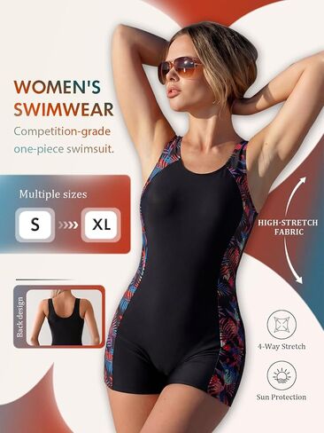 Athleti Swimsuit for Women, Swimsuit with Side Panel Tropical Print, Swimwear for Training and Competition in Saudi Arabia